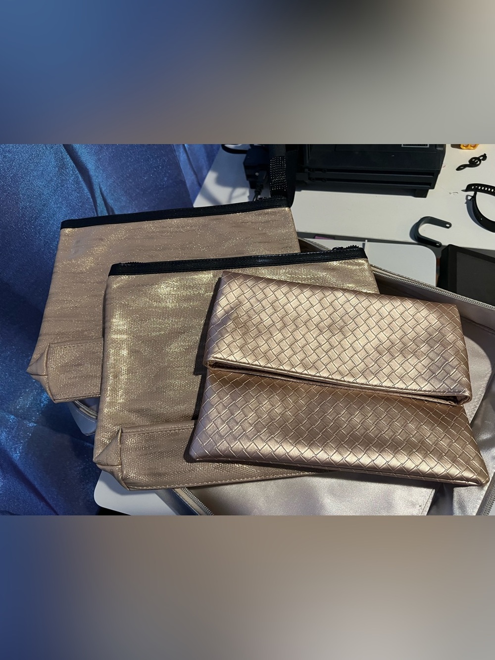 Metallic Rose Gold cosmetic bag—-4